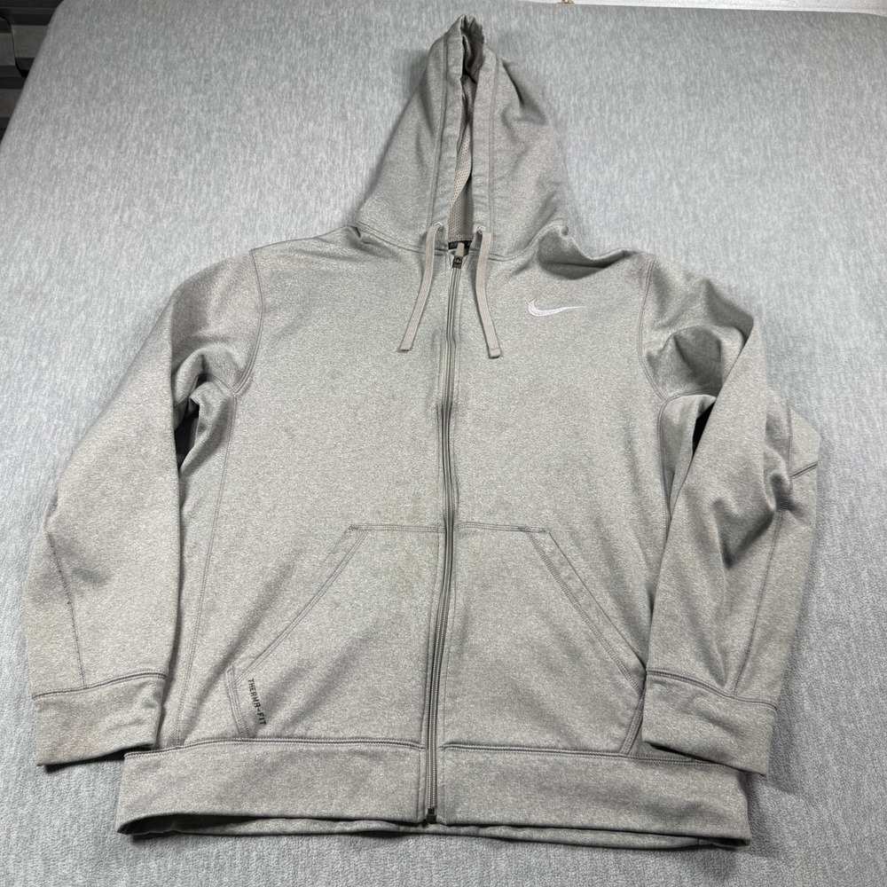 Nike Hoodie Mens L Gray Therma-Fit Full Zip Mesh Hood Performance‎ Sweatshirt